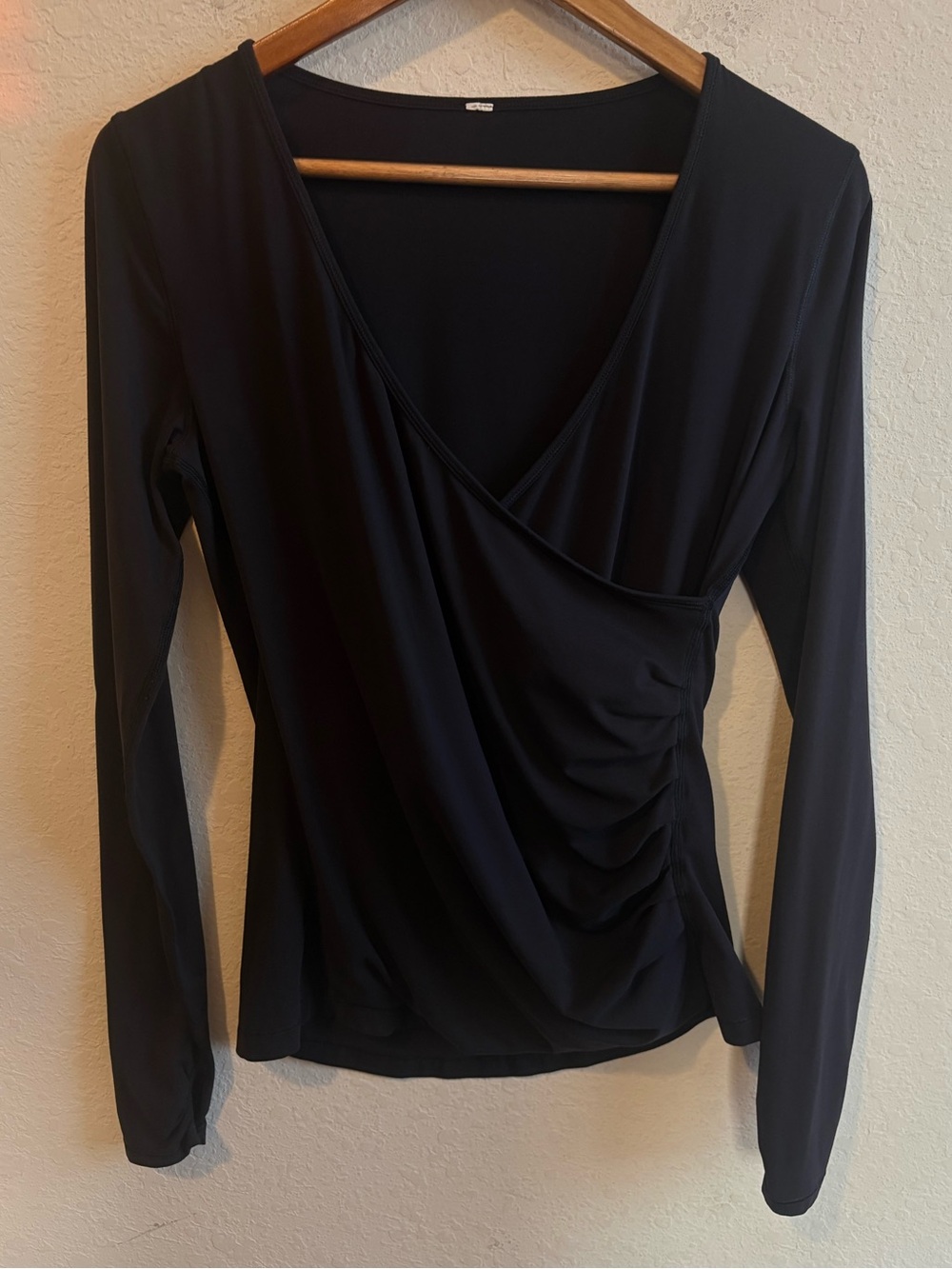 Lululemon Faux Wrap Ruched Top Black Long Sleeve Size 4